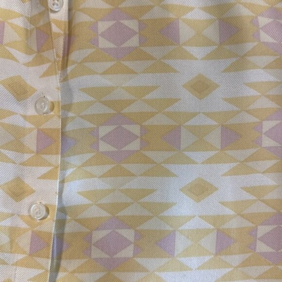 Simons Icone Yellow and Purple Geometric Patterned Button-Up Shirt Size XS - Picture 4 of 15
